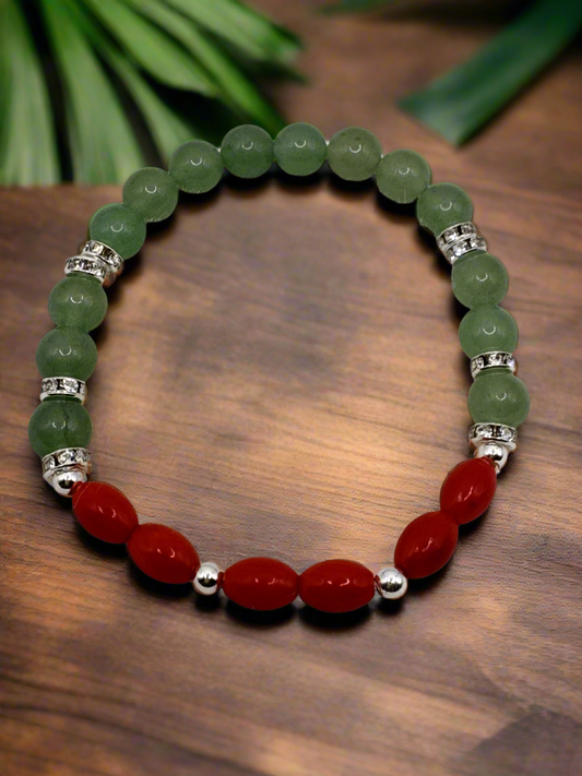 Green Aventurine and Coral Bracelet