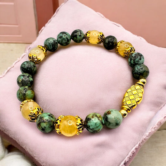 African Turquoise & Golden Selenite Bracelet