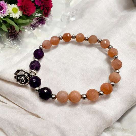 Peach Moonstone & Amethyst Bracelet