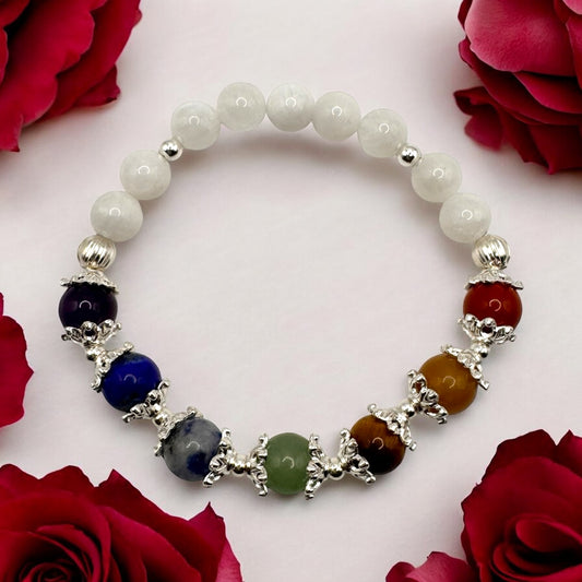 Seven Chakra & Rainbow Moonstone Bracelet