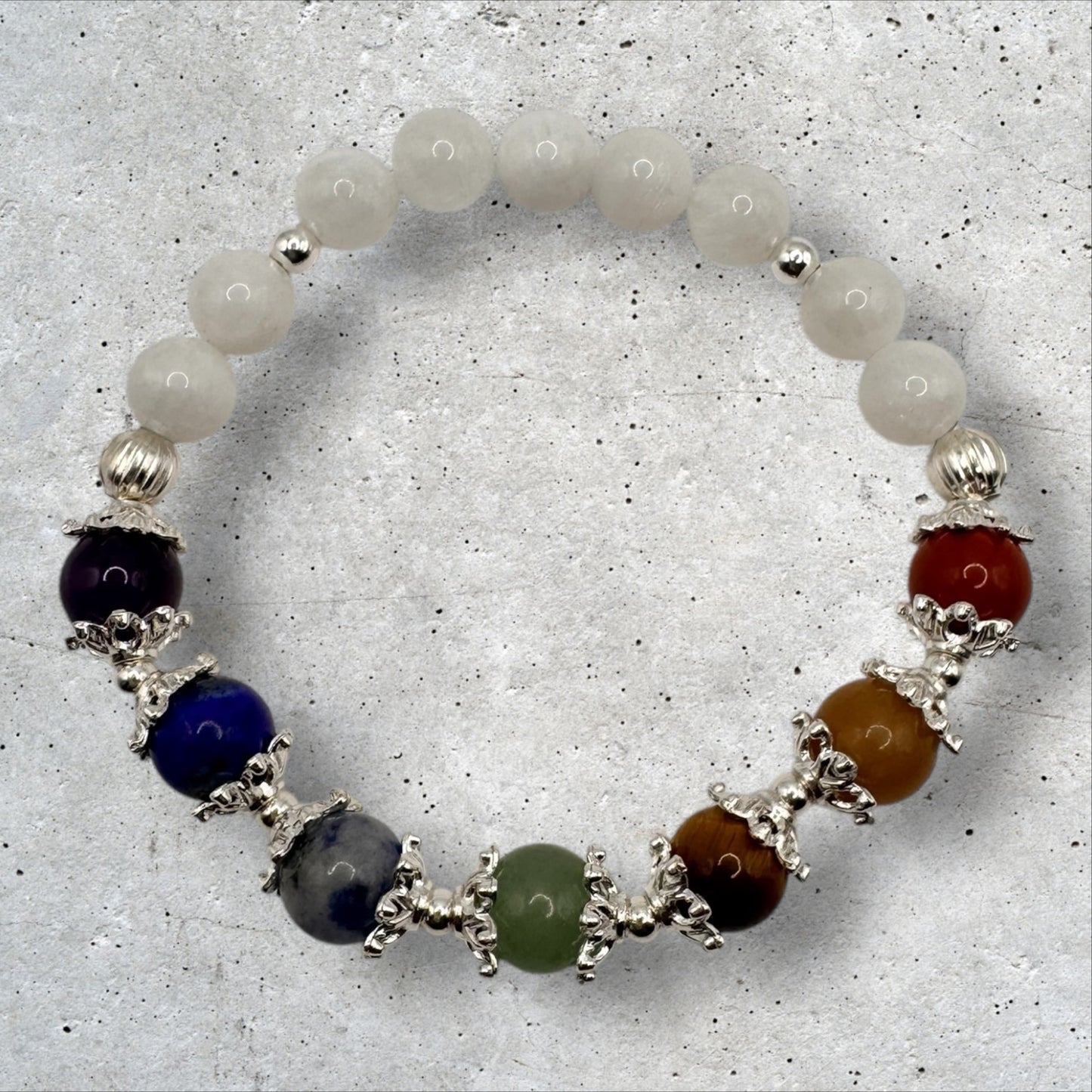 Seven Chakra & Rainbow Moonstone Bracelet