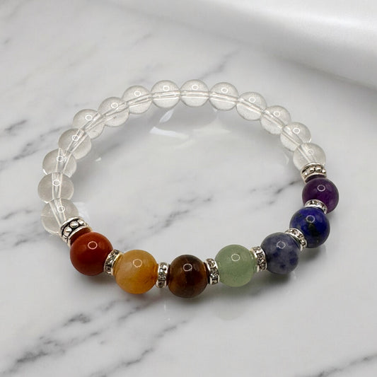 Seven Chakra & Crystal Quartz Bracelet