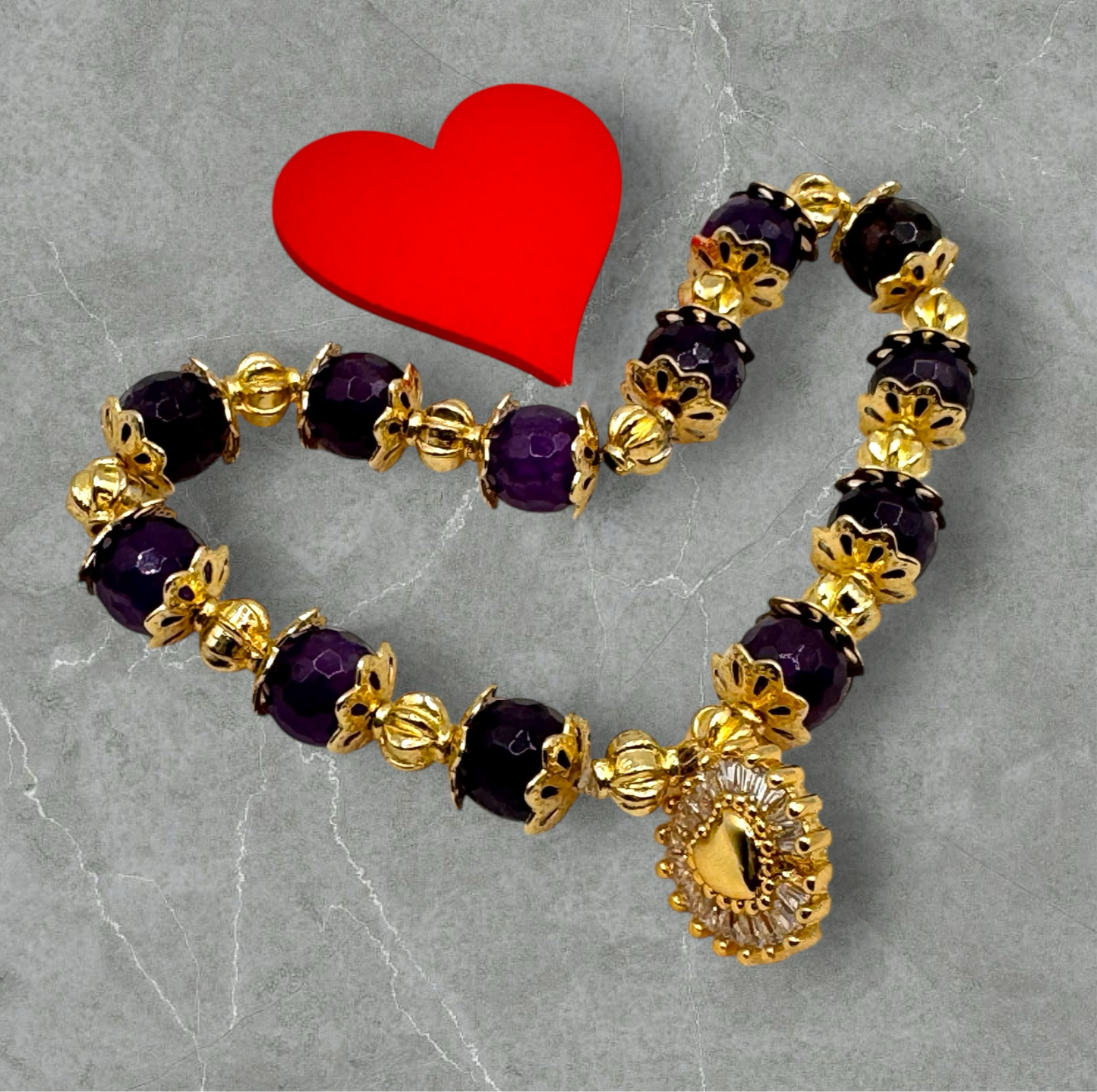 Amethyst & Golden colored Charms Bracelet