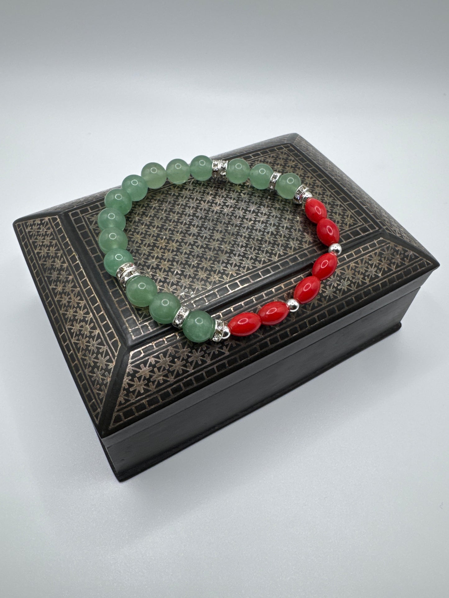 Green Aventurine & Coral, “The classic charm” Bracelet