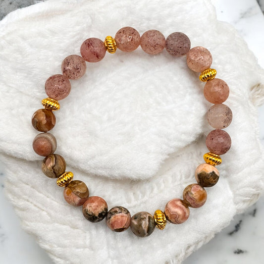 Rhodochrosite & Strawberry Quartz Bracelet