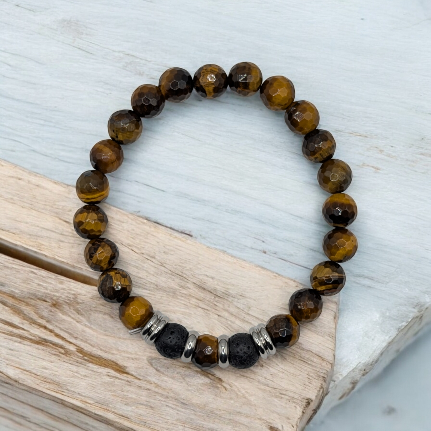 Tiger Eye & Lava Rock Men's Bracelet